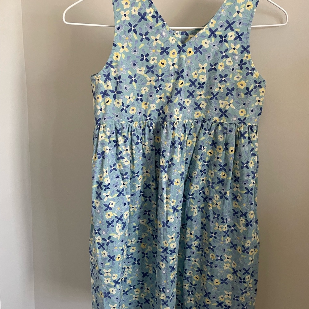Hanna Andersson Blue Pleated V-neck  Neck Sundress size 130